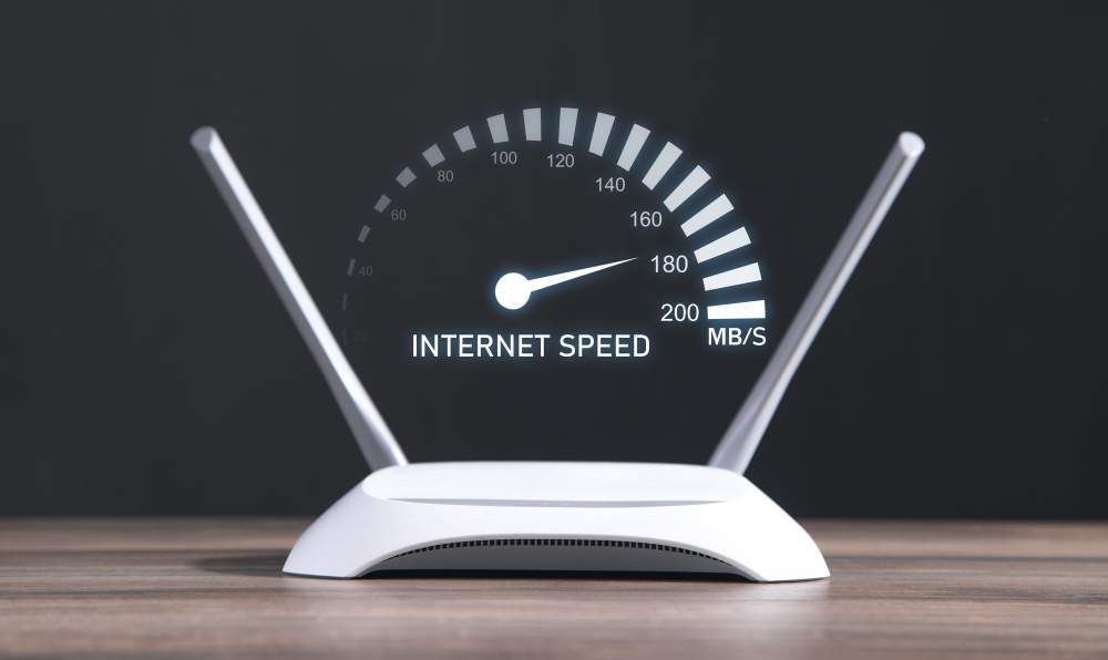 modern wifi router with speedometer internet speed