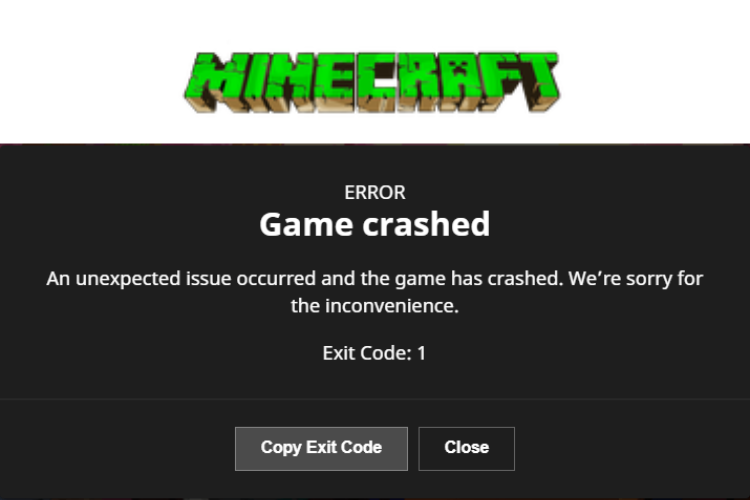 minecraft error code